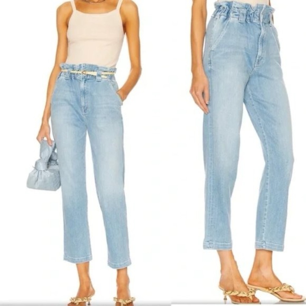 MOTHER Light Blue Paperbag Waist Straight Leg Jeans